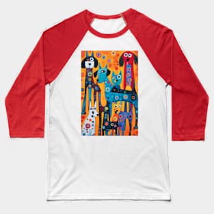 Dog Days Delight: A Folk Art Fiesta Baseball T-Shirt